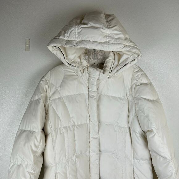 Eddie Bauer Womens Goose Down Parka Size M White Hood Insulated Long Winter Coat - Picture 4 of 9